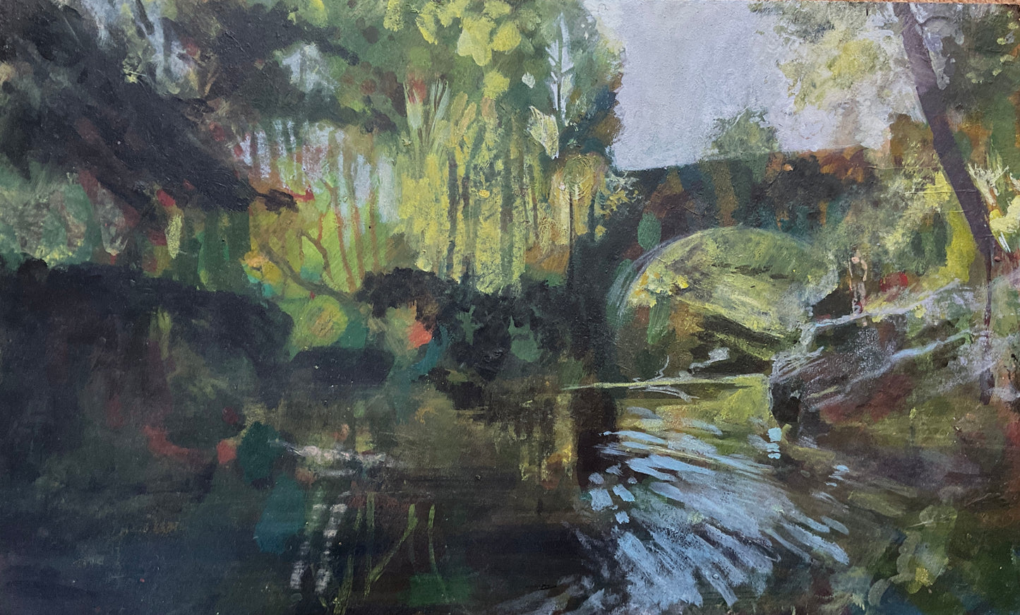 Swimming at Feshie Bridge - Original landscape painting with wild swimmers