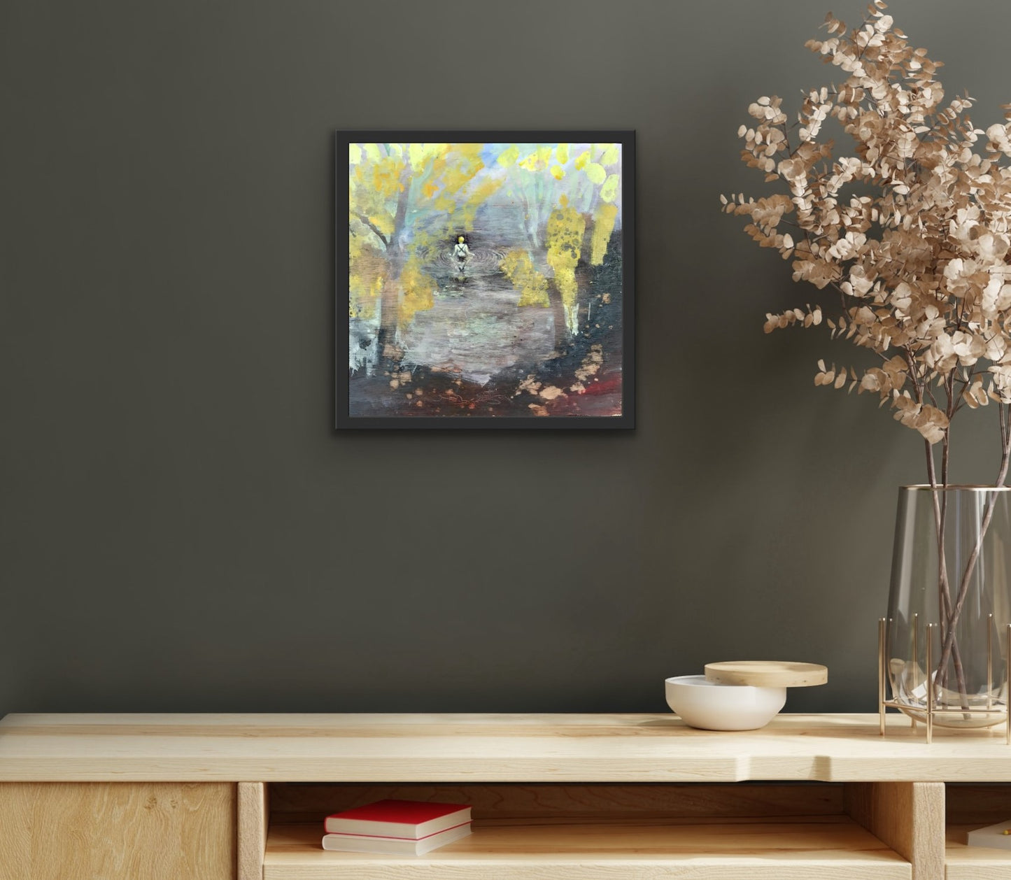 Wild Swimmer: Autumn - Original landscape painting with wild swimmer