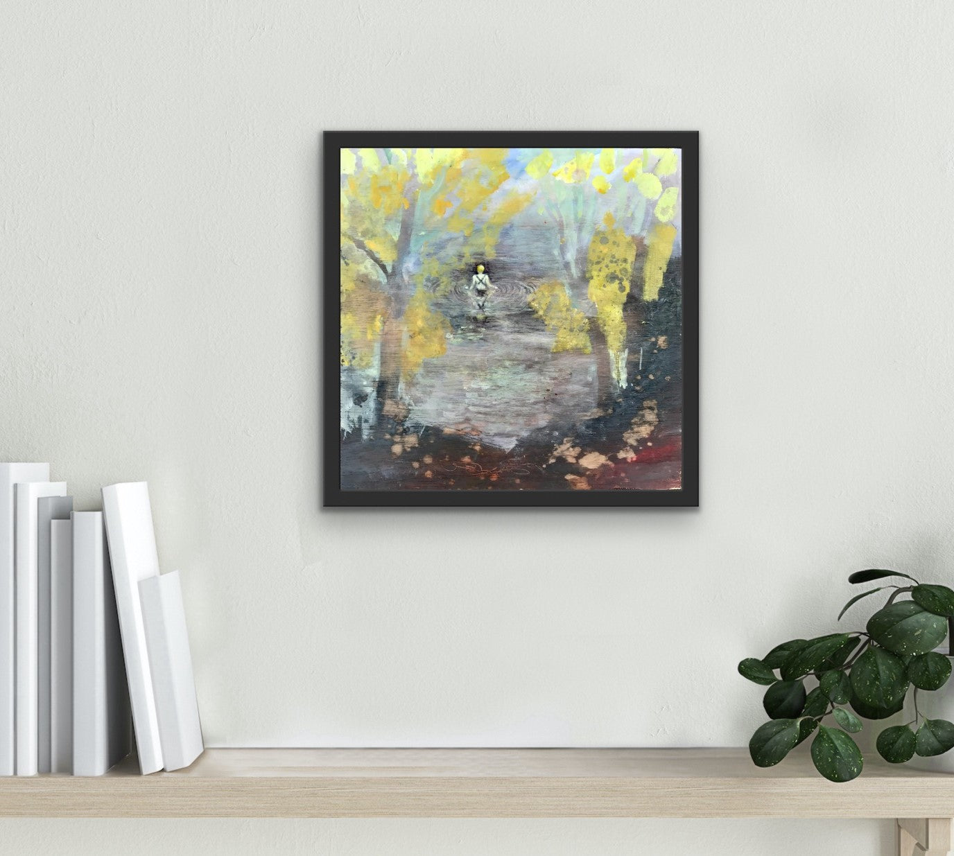 Wild Swimmer: Autumn - Original landscape painting with wild swimmer