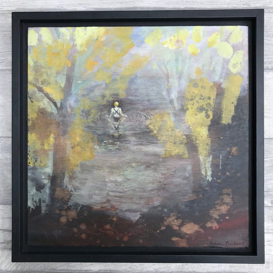 Wild Swimmer: Autumn - Original landscape painting with wild swimmer