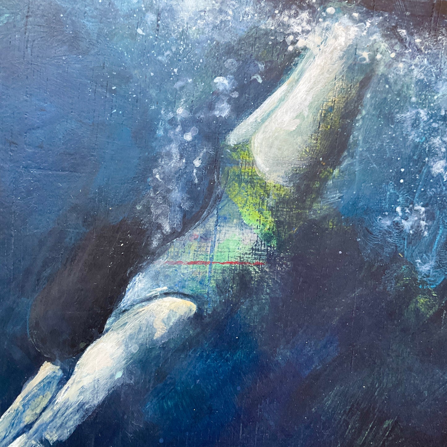 Sapphire Diver - Original underwater painting with wild swimmer