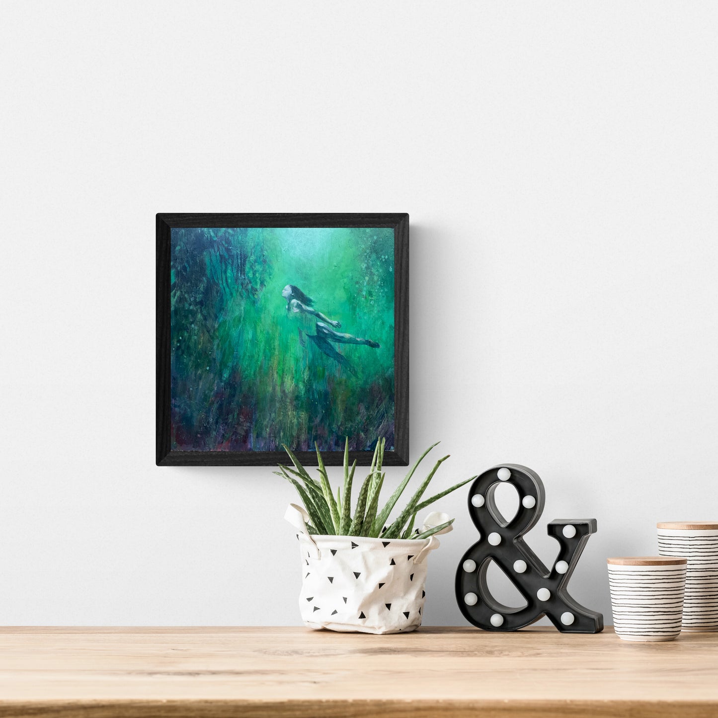 Emerald Diver - Original Underwater Abstract Wild Swimmer