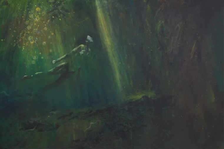 Emerald Diver 2 - Original Underwater Abstract Wild Swimmer Painting