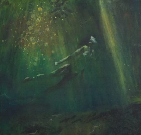 Emerald Diver 2 - Original Underwater Abstract Wild Swimmer Painting