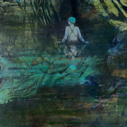 Forest Bathing - Original Landscape Painting with Wild Swimmer